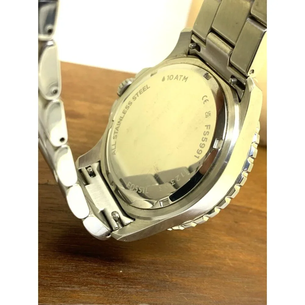 Fossil Men's Watch FS5991 GMT Quartz Blue Dial Silver Stainless Steel 46mm